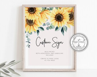 Sunflower Custom Sign Editable Template, Sunflower Bridal Shower sign, Baby Shower Sign, Yellow Shower, Instant Download, Printable - BD103