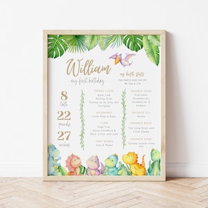 Dinosaur Milestone Poster, Editable First Birthday Sign, Dinosaur Birthday Milestone Sign, Instant Download, Dinosaur Party - BD101