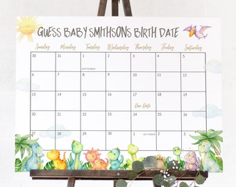 Dinosaur Guess Baby Due Date Calender Game Sign, Editable Template, Dino Boy Guess Baby's birthday, Instant Download Shower Due Date BD101