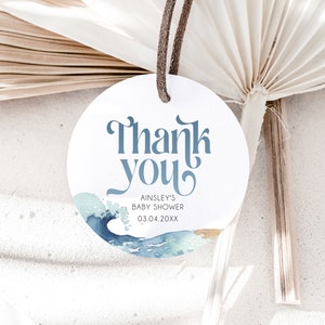Ocean Thank You Gift Tag Template, Beach Themed Editable Favors, Surf Beach Baby Shower Gift Tag, Printable Thank You Gift Tag, BD160