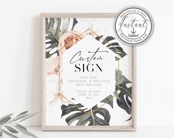 Tropical Wedding Custom Sign Editable Template, Personalised Sign, Wedding Signage, Instant Download, Boho Wedding, Watercolor - BD79
