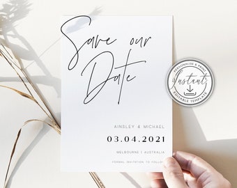 Minimalistische Save Our Date Einladung bearbeitbare Vorlage, modern Save The Date, einfach, schwarz & weiß, Sofort Download, druckbar - BD108