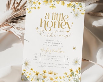A Little Honey is on the Way Baby Shower Editable Invitation, Bee Baby Shower Invite, Gender Neutral Shower, Printable Invite, Evite, BD216