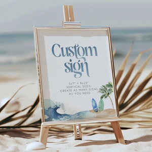 Beach & Surf Editable Custom Sign Template, Surf Baby Shower Editable Sign, Summer Baby Shower Decor, Beach Baby Shower, Printable, BD160
