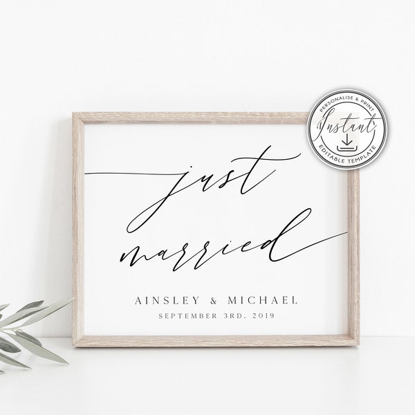 Rustic Just Married Wedding Sign Template, Instant Download, Printable Wedding Sign, Wedding Decor, Templett, Editable Sign Rustic Sign BD50