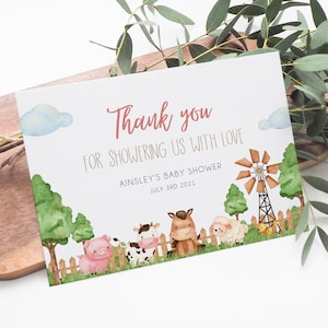 Farm Thank You Card, Farm Animals Baby Shower, Barnyard Baby Shower Thank You, Instant Download, Printable Card, Thank You Favors, BD121