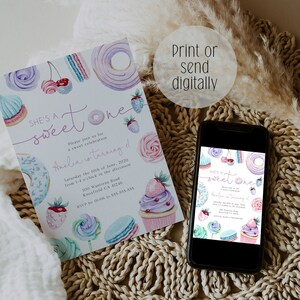 Sweet One Invitation, Candy First Birthday Invitation, Printable Invite, Girls 1st Birthday Invite, Sweet Invitation, Donut Invite, BD87