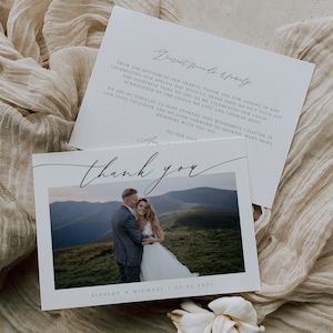 Minimalistische Foto-Dankeschön-Hochzeitskarte, bearbeitbare Vorlage, Minimale Dankeschön-Karte, Sofortiger Download, Hochzeitsbild-Dankeschön-Karte # 3