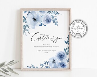 Dusty Blue Custom Sign Editable Template, Blue Floral Wedding Signage, Rustic Wedding Sign, Editable Sign, Printable Sign, Boho - BD93