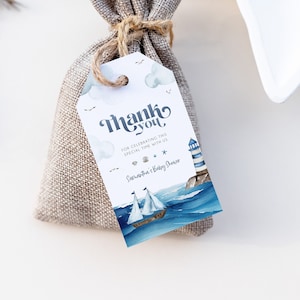 Nautical Thank You Gift Tag Template, Nautical Baby Shower Favors, Printable Thank You Favors, Editable Template, Ocean Baby Shower, BD186