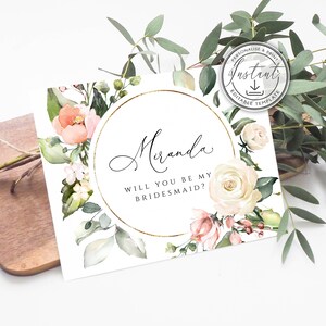 Cartão Blush para Imprimir "Quer Ser Minha Dama de Honra?", Download Instantâneo, Blush Floral Rústico, Cartão de Pedido de Madrinha, Seja Minha Dama de Honra, BD54