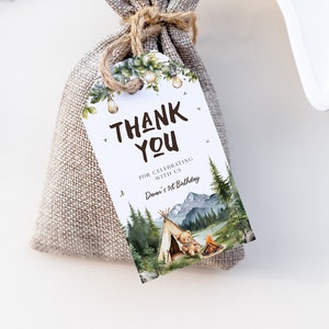One Happy Camper Thank You Gift Tag Template, Camp Birthday Favors, Printable Favors, Camp Themed Birthday, Mountain Birthday Favors, BD196