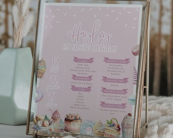 Two Sweet Milestone Birthday Poster, Pink Sweet 2nd Birthday Stats Board, Donut Themed Second Birthday Sign Printable Milestone Poster BD188