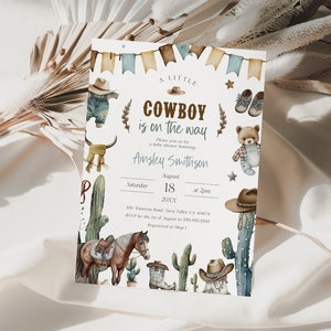 Little Cowboy Baby Shower Invitation Template, Western Baby Shower Invite, Boy Baby Shower Invite, Rodeo Baby Shower Printable Invite, BD185