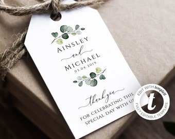 Greenery Wedding Thank You Tag Template, Wedding Favor Tags, Printable Thank You Tags, Editable Favor Tags, Rustic Favor Tags, BD44