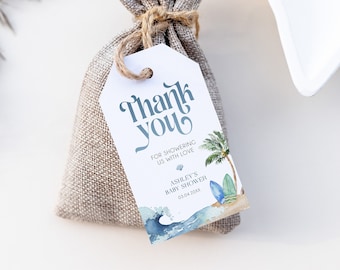 Ocean & Surf Thank You Gift Tag Template, Beach Baby Shower Favors, Printable Favors, Surf Themed Baby Shower Gift Tag, Beach Party, BD160