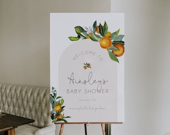 Little Cutie Baby Shower Welcome Sign Template, Orange Gender Neutral Welcome Sign, Citrus Baby Shower Signage, Printable Sign, BD167