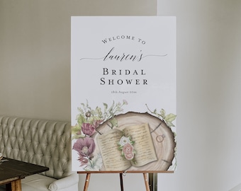 Storybook Welcome Sign Template, A New Chapter Book Themed Bridal Shower Signage, Story Book Bridal Shower Decor, Printable Sign, BD155