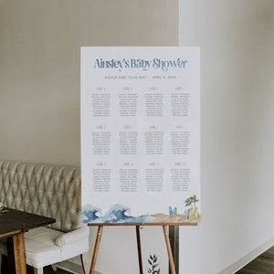Baby on Board Editable Seating Chart, Surf Beach Baby Shower Seating Chart Board, Summer Baby Shower DIY Table Plan, Printable Sign, BD160