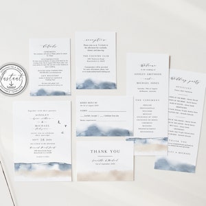 Beach Wedding Invitation Bundle Editable Template, Destination Wedding Invitation Suite, Wedding Invitation Set, Printable Wedding - BD74