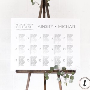 Minimalist Wedding Seating Chart Template, Editable Seating Chart, Seating Chart Board, Table Plan, Editable Templett Seating Chart