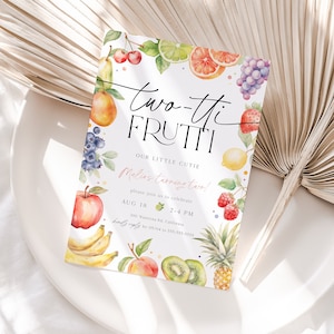 Two-tti Frutti 2nd Birthday Invitation Template, Fruit Themed Birthday Invite, Girl 2nd Birthday Invite, Summer Birthday, Printable, BD209