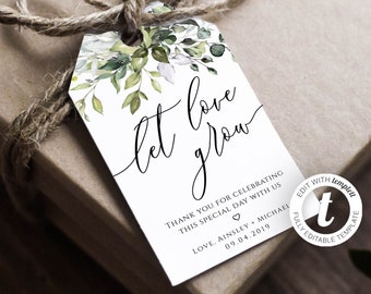 Editable Wedding Favor Tag, Let Love Grow, Greenery Favour Tags, Watercolor, Printable Wedding Tags, Rustic Wedding Favour Tags, BD44