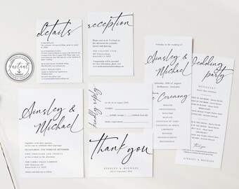 Minimalist Wedding Invitation Editable Template, Modern Wedding Invitation Suite, Simple Invitation Set, Printable Wedding Invitation - BD76