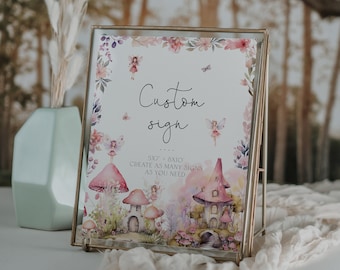 Fairy Birthday Custom Sign Editable Template, Fairy Birthday Editable Sign, Fairy Party Sign Decor, Printable and Editable Sign, BD189