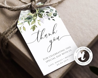 Greenery Wedding Thank You Tag Template, Wedding Favor Tags, Printable Thank You Tags, Editable Favor Tags, Rustic Favor Tags, BD44