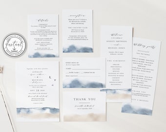 Beach Wedding Invitation Bundle Editable Template, Destination Wedding Invitation Suite, Wedding Invitation Set, Printable Wedding - BD74