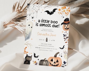 Halloween Baby Shower Editable Invitation, A Little Boo is Almost Due Invite, Spooky Baby Shower invite, Fall Baby Shower, Printable, BD193