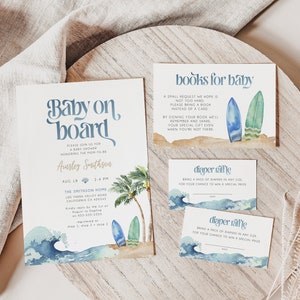 Baby on Board Invitation Suite, Surf Beach Baby Shower Editable Invitation Bundle, Summer Baby Shower, Printable Invite, Shower Evite, BD160