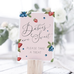Strawberry Babies Are Sweet Editable Sign Template, Berry Sweet Baby Shower Favors Sign, Strawberry Baby, Printable Sign, Summer Baby, BD128