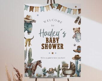 Western Welcome Baby Shower Sign Template, Cowboy Welcome Signage, Rodeo Baby Shower Decor, Western Themed Shower, Printable Sign, BD185