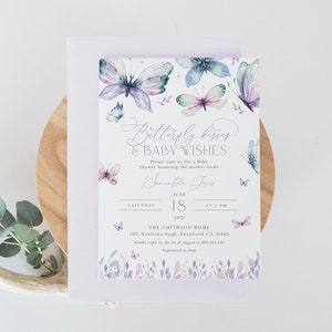 Butterfly Baby Shower Invitation Template, Editable Invitation, Butterfly Kisses, Instant Download, Printable, Butterfly Invite, BD120