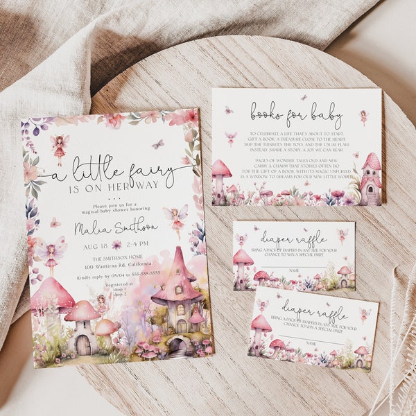Fee Babyparty bearbeitbares Einladungspaket, magische Fee Babypartyeinladungsreihe, verzauberte Fee, druckbare Einladung, Evite BD189