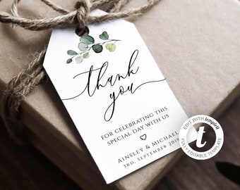 Greenery Wedding Thank You Tag Template, Wedding Favor Tags, Printable Thank You Tags, Editable Favor Tags, Rustic Favor Tags, BD44