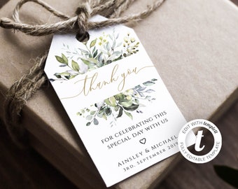 Greenery Wedding Thank You Tag Template, Wedding Favor Tags, Printable Thank You Tags, Editable Favor Tags, Rustic Favor Tags, BD44