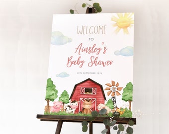 Farm Welcome Baby Shower Sign, Editable Welcome Sign, Barnyard Baby Shower, Farm Animals, Gender Neutral, Instant Download, Printable, BD121