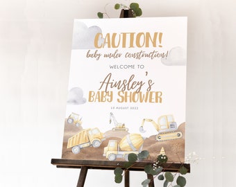 Baby Under Construction Welcome Sign, Editable Sign Template, Truck Baby Shower Sign, Boy Baby Shower, Construction Baby Signage, BD126