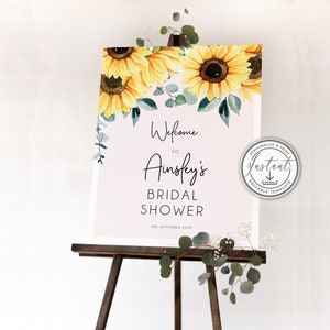 Letrero de bienvenida con diseño de girasol para despedida de soltera, plantilla editable, descarga instantánea, amarillo y rosa, imprimible - BD103