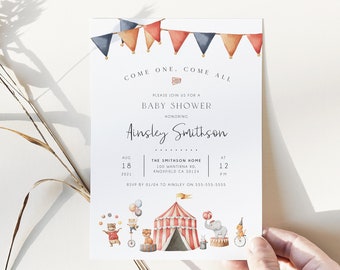 Circus Baby Shower Invitation Template, Carnival Themed Baby Shower Invite, Editable Invitation, Gender Neutral Baby Shower, Printable BD176