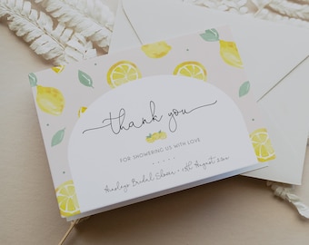 Lemon Thank You Card Template, Citrus Bridal Shower Thank You Card, Printable Thank You Card, Lemonade Shower, Printable Sign, BD174