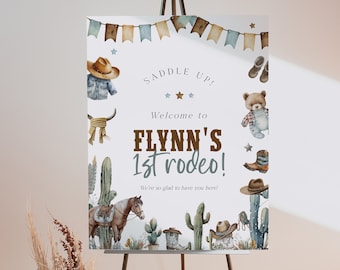 First Rodeo Welcome Sign Template, Cowboy 1st Birthday Editable Sign, Country Western Welcome Signage, Printable Welcome Sign, BD185