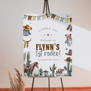 First Rodeo Welcome Sign Template, Cowboy 1st Birthday Editable Sign, Country Western Welcome Signage, Printable Welcome Sign, BD185