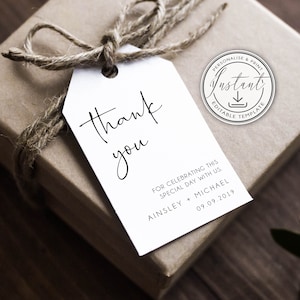 Minimalist Wedding Thank You Tag Editable Template, Modern Wedding Favor Tags, Printable Tags, Editable Tags, Minimal Wedding, BD53