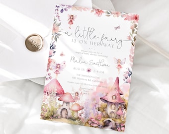 Modello di invito modificabile per baby shower con fata, invito per baby shower con fata magica, fata incantata, invito stampabile, invito fata, BD189