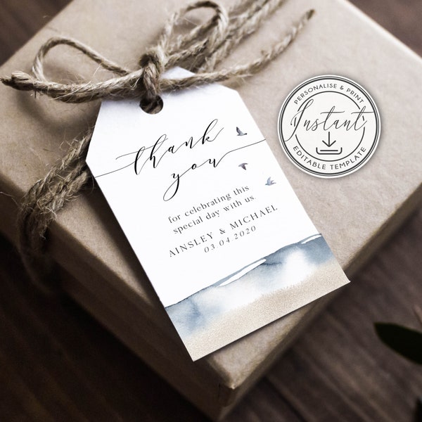 Beach Wedding Thank You Tag Template, Ocean Wedding Favor Tags, Printable Thank You Tags, Editable Favor Tags, Nautical Favor Tags - BD74