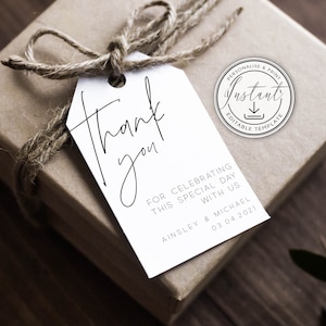 Minimalist Wedding Thank You Tag Template, Modern Wedding Favor Tags, Printable Thank You Tags, Editable Favor Tag, Simple Favor Tags- BD108